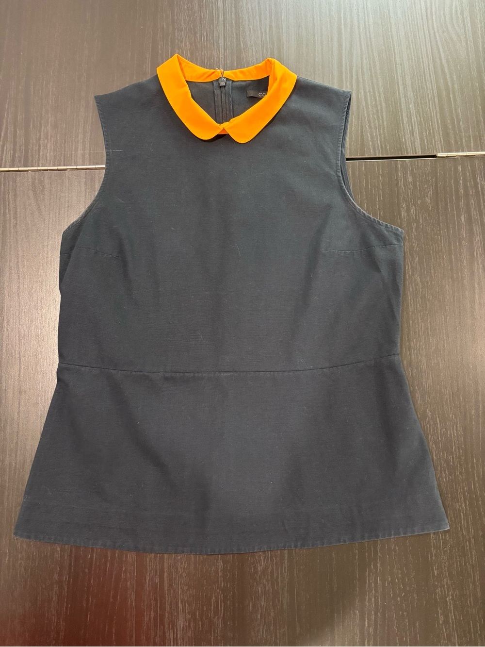 COS Navy Sleeveless Tank with Bright Orange Peter Pan Collar